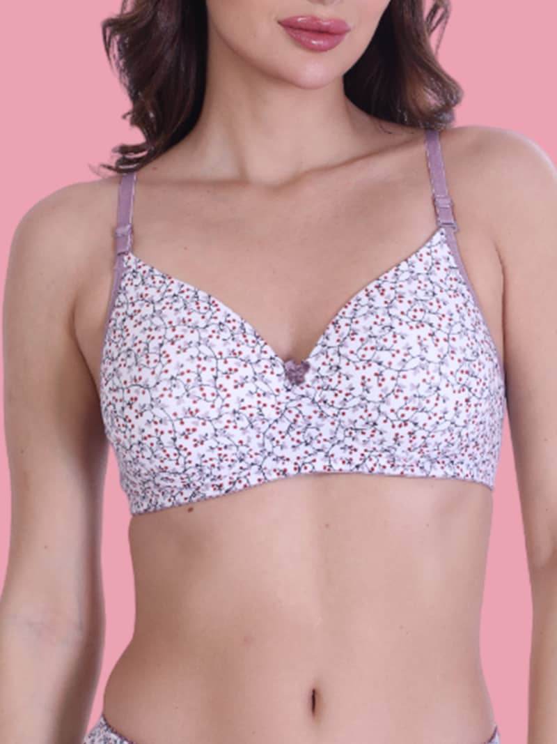 Print Perfection Padded Full Coverage Bra And Panty Set In White - Bold And Bae Fashion